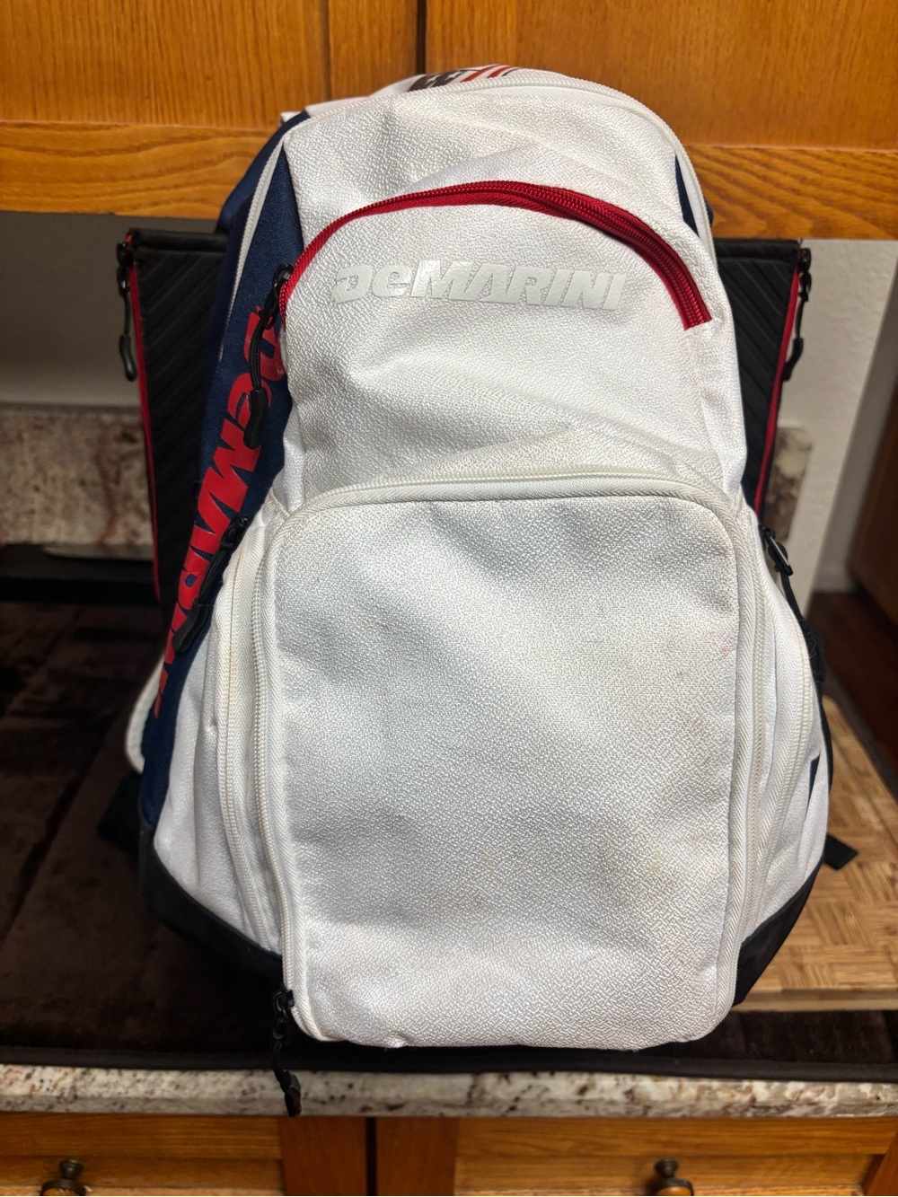 DeMarini Baseball/Softball Backpack White Navy Red Black Zip Padded 4 Pockets